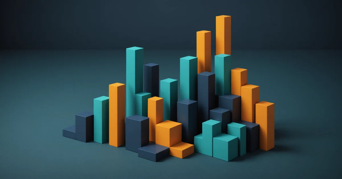 Abstract bar chart shapes in teal and amber against navy background representing automation ROI metrics